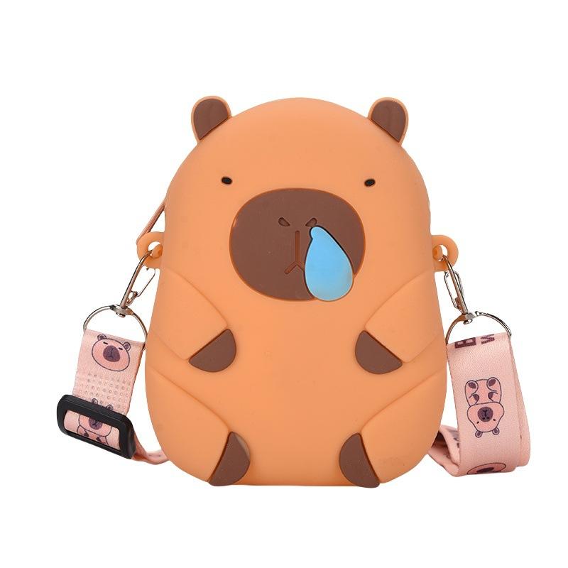Cute Kapibara silicone change bag, girl messenger storage bag, cute capybara cartoon mobile phone bag.