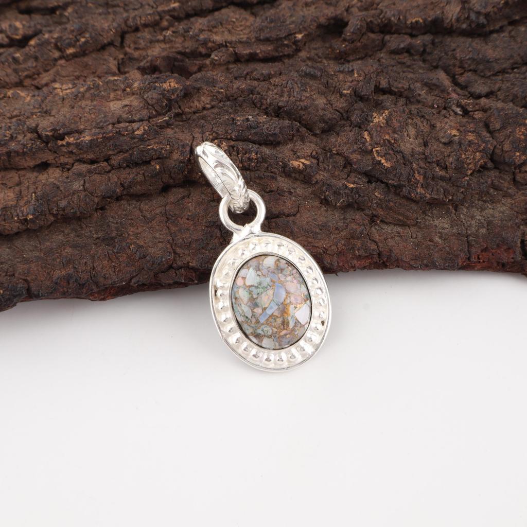 Ethiopian Copper Turquoise Gemstone Jewelry, 925 Solid Sterling Silver Pendant, Turquoise Pendant For Women