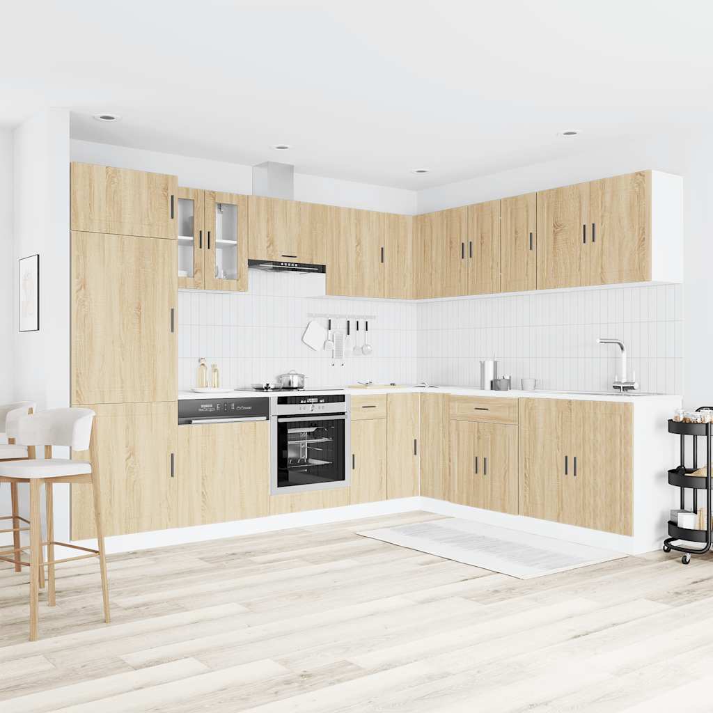 Kitchen Cabinet Set, Porto, 14-Piece, Sonoma Oak