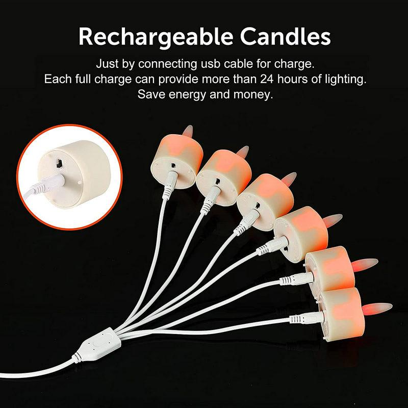 set of 6/12 Remote Controlled w/Timer Led Tea Light USB Rechargeable Tealight Warm White 3D Wick flickering Candle Lamp f/Party