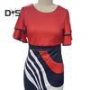 Women O Neck Layer Flared Sleeve Bodycon Dress Irregular Geometric Printing Hip Wrapped Office Lady Work Dress Workwear