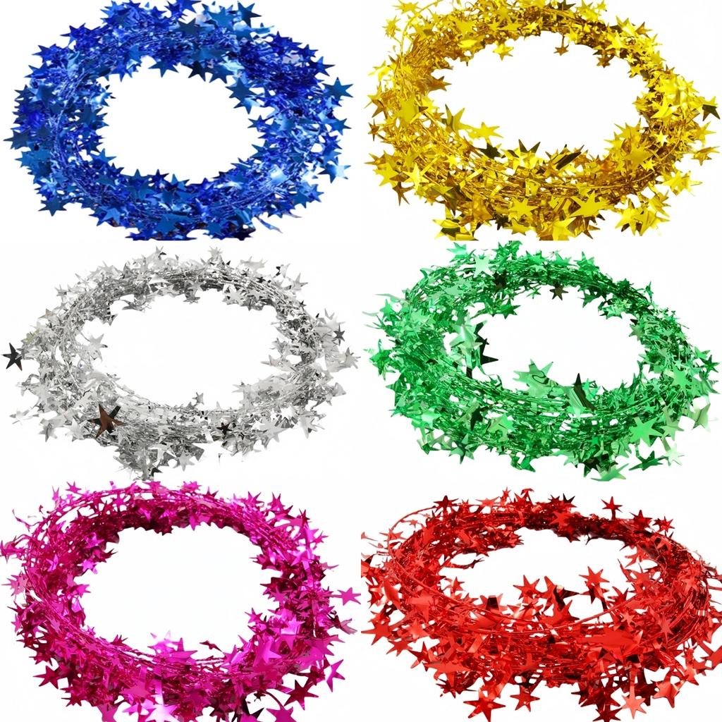 For Christmas Tree Party Decorations Christmas Holidays Silver Flexible Star Garland For Crafts Christmas Indoor Use