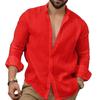 Nuova Camicia da Uomo in Misto Cotone e Lino Monocolore - Casual Manica Lunga