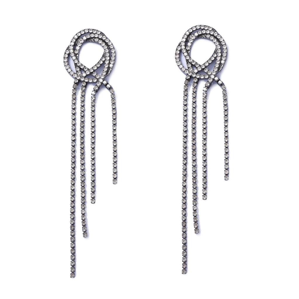 European and American exaggerated catwalk style long full diamond tassel claw chain pendant earrings light luxury temperament geometric women's earrin