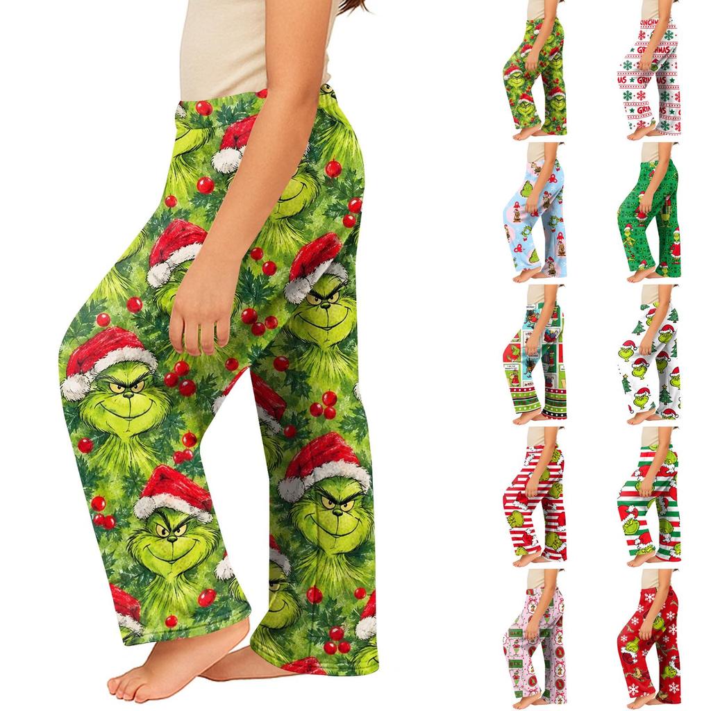 Children's Christmas Print Plush Casual Pants for Holiday Lounging and Everyday Wear