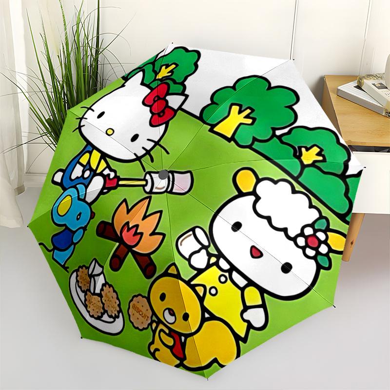 1pc Hello Kitty Automatic Opening/Closing Umbrella - Portable Three-Fold Design with 8-Bone Iron Frame - Outdoor for Fans, Travelers, Everyday Use - I