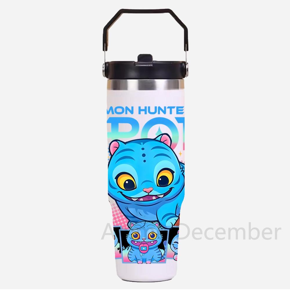 30Oz Anime K-Pop Large Capacity Portable Car Cup Stainless Steel Thermos Cup with Straw Handle Travel Sports Water Bottle Vacuum Flask
