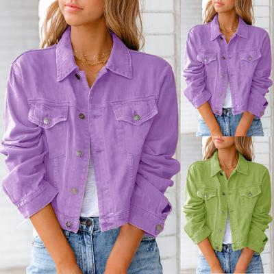 Fashion Women Solid Color Denim Jacket Jacket Button Casual Denim Clothes