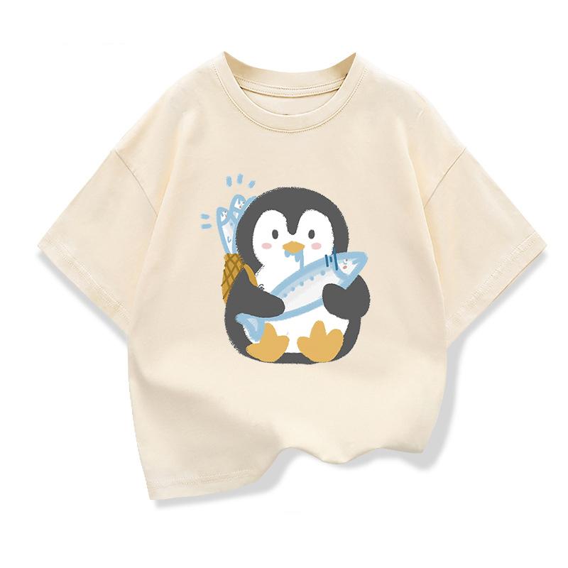 Original Design Summer Kids Clothing Short Sleeve Tee T Shirt Penguin Graphic Tee Tops Boys Girls Pure Cotton Loose T Shirts