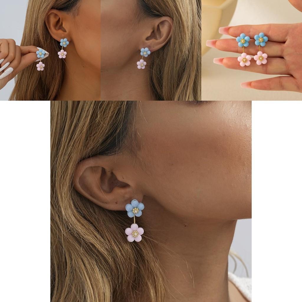 Resin Stylish Floral Stud Earrings Trendy Geometric Design Women For