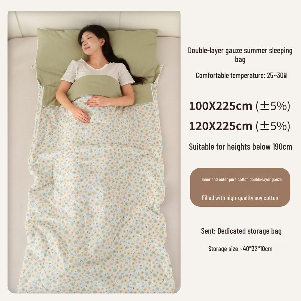 Haorunqi Cotton Gauze Sleeping Bag for Adults - Dual-Use, Portable, Ideal for Summer, Work, Travel, Camping.