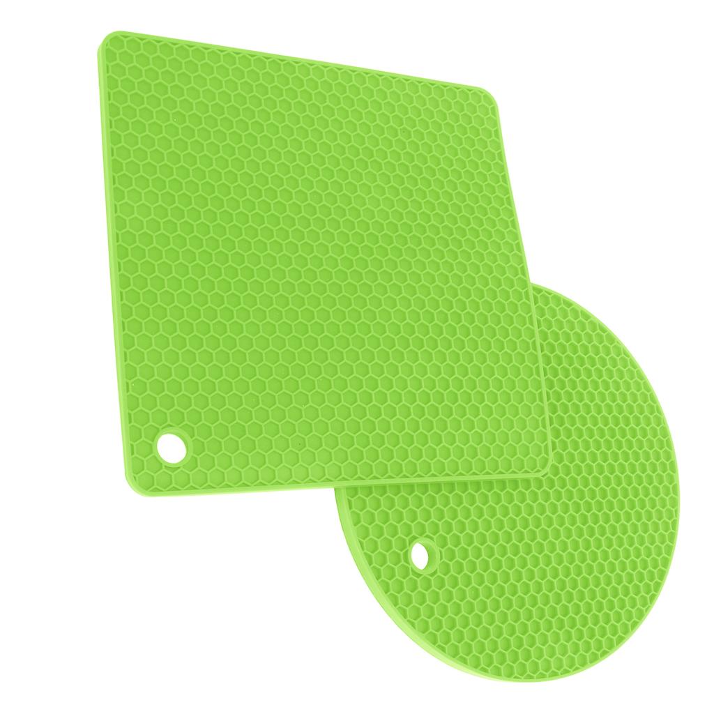 5 PCS 2 Round 3 Square Silicone Honeycomb Mat Multipurpose Hot Pads for Hot Dishes Tables Green