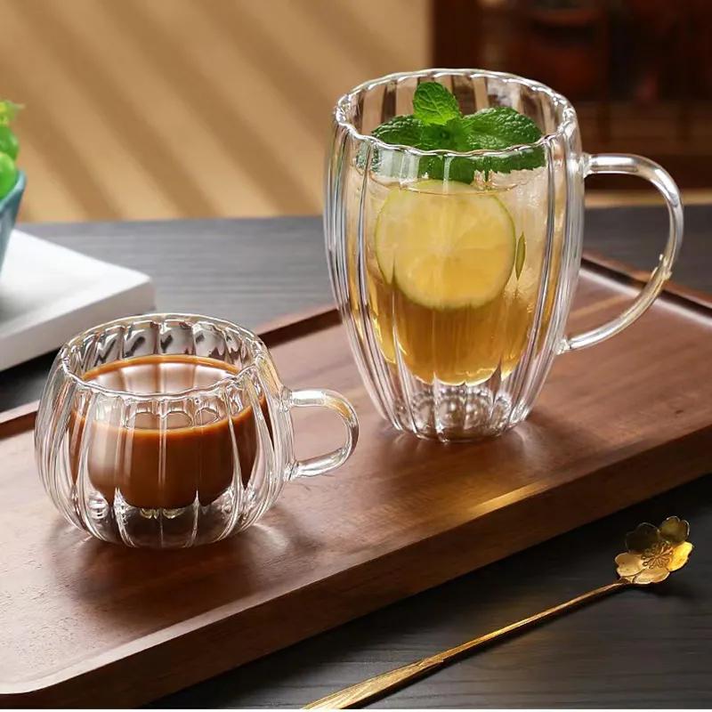 Stripe Double Wall Glass Cup High Borosilicate Heat Resistant Water Cups Transparant Juice Coffee Water Cup Drinkware Glass Mug