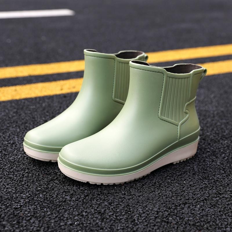 

Женские мятно-зеленые ПВХ дождевые ботинки - Слипоны до щиколотки с мягким воротником и нескользящей подошвой, Текстильная подкладка для комфорта в повседневной носке 36 зелёный