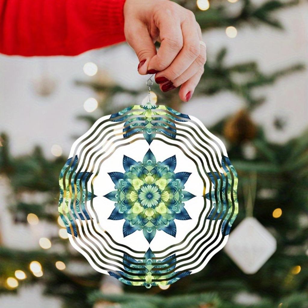 Lebhaftes Petrolblau 10 Zoll Mandala Blume Windspiel Metall Hängedekor für Garten Balkon Alle Jahreszeiten 360 Grad Haken Außendekor