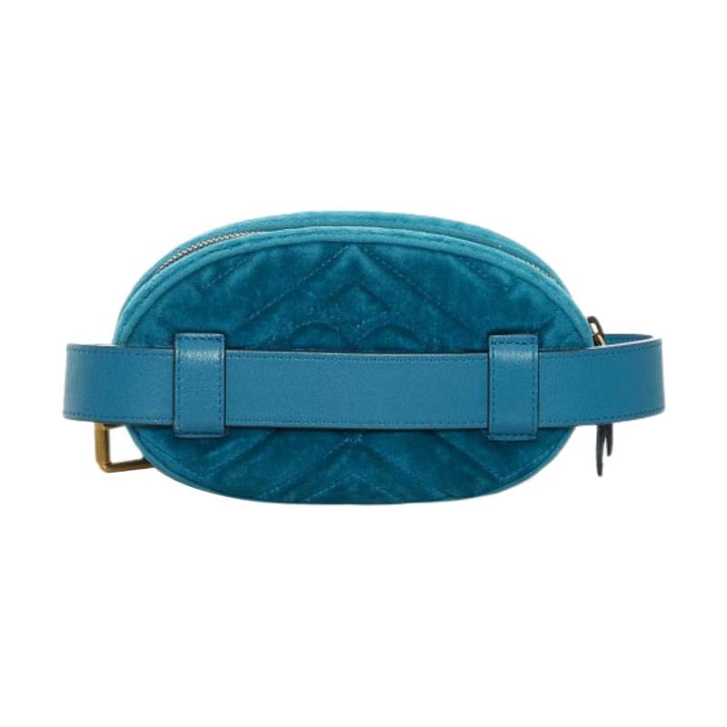 Gucci GG Marmont Marmont Gold Label Logo Gesteppte Samt Brusttasche Hüfttasche Damen Blau Grün