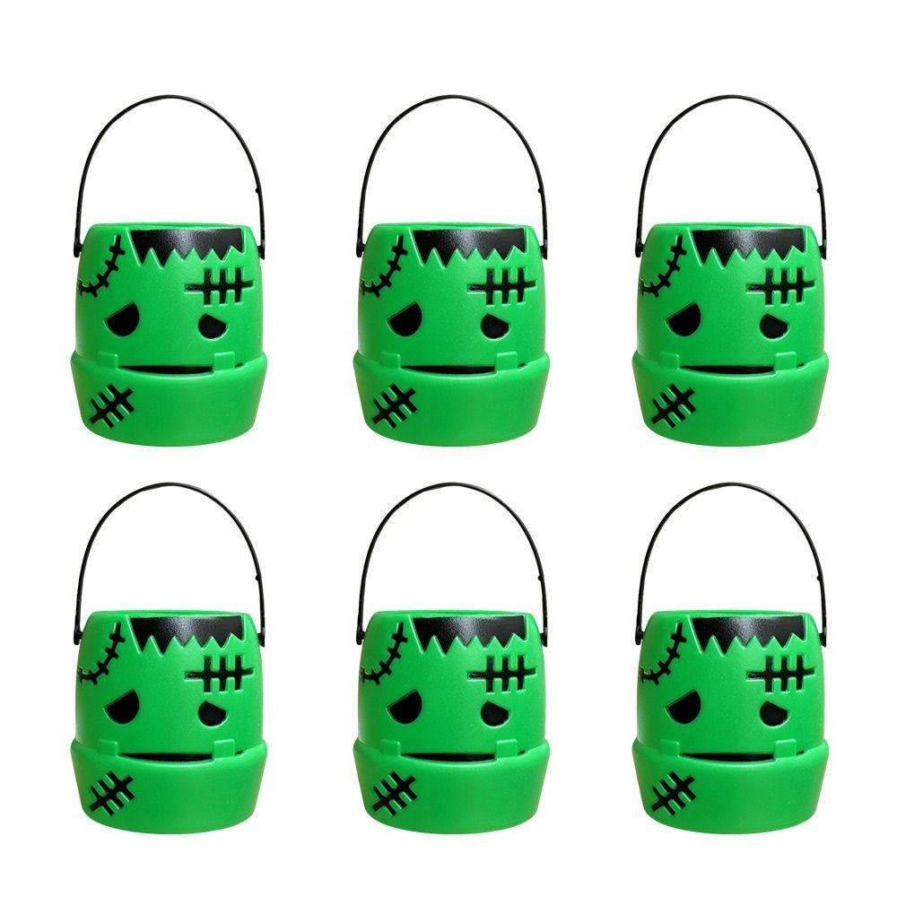 6PCS Set 6cm Size Halloween Pumpkin Jar With Lid Mini Basket Pumpkin Bucket Triangular Eyes Trick Or Treat Buckets Candy Holder