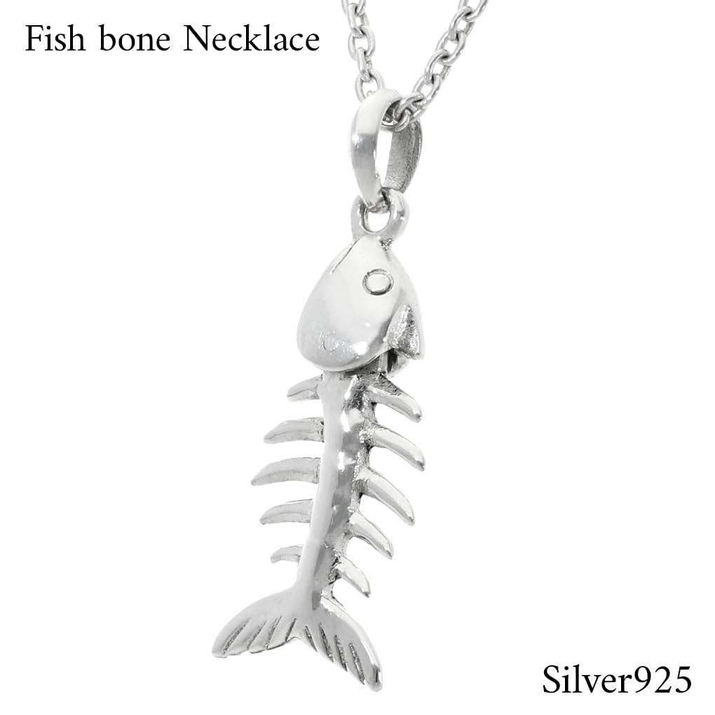 [Shinjuku Gin no Kura] Fishbone Silver 925 Necklace with Chain Charm Fish Bone Silver