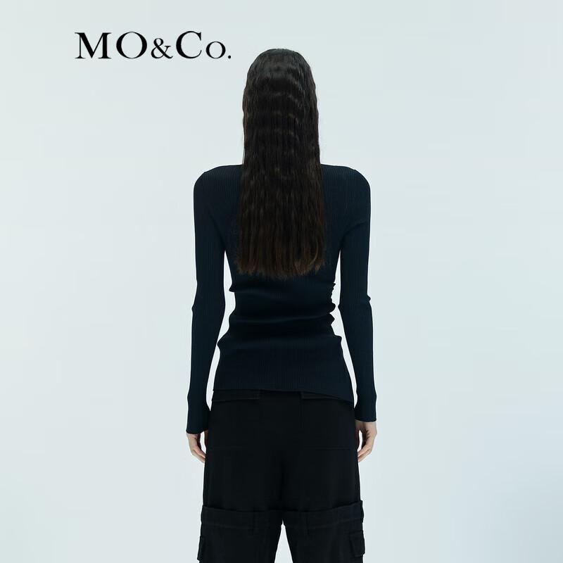 MO&Co. Fine-Spun Knit Sweater with Brooch & Slit Detail