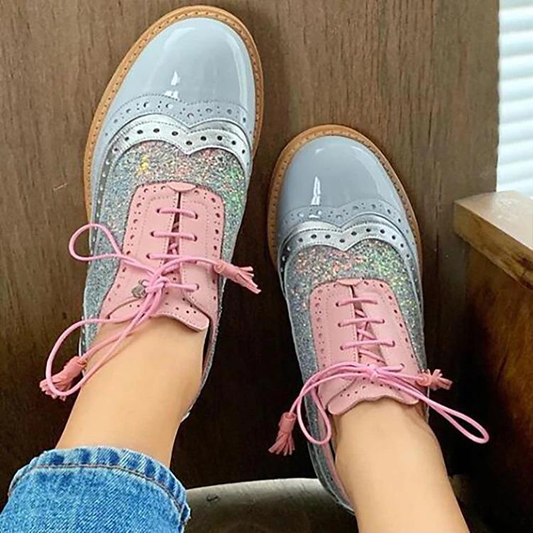 Autumn new large size color matching casual flat-soled single shoes European and American retro women's shoes