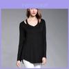 Simple Solid Color Off Shoulder Design Women Long Sleeved Top For Fall Comfort