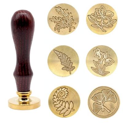 Retro Wax Stamp Plants Pattern Antique Wooden Handle Metal Sealing Wax Seal Stamp for DIY Scrapbooking Photo Wedding Accessories.