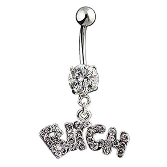 Bitch Letters Rhinestone Crystal Belly Button Navel Ring Barbell Surgical Steel