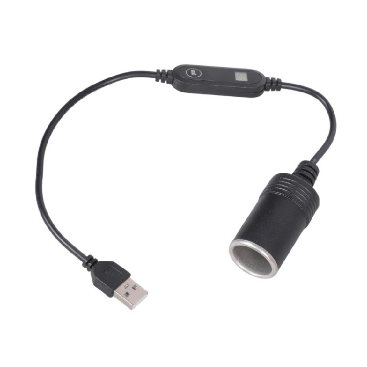 

USB Male to 12V Car Lighter Socket Power Cord with USB Input Digital Screen Readout For Outdoor Use Small Electronics 1
