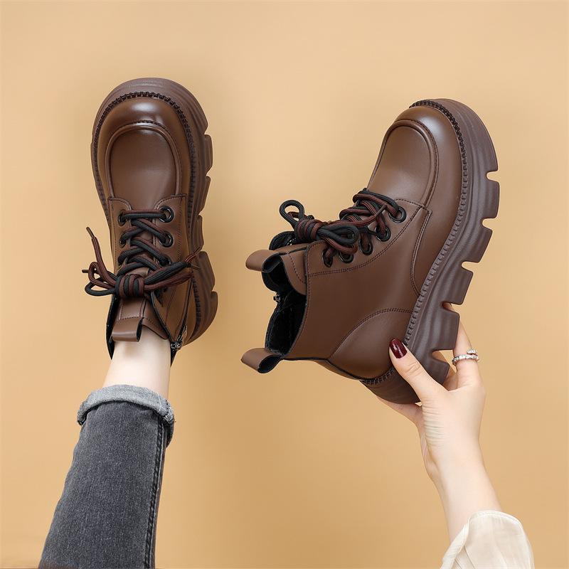 Leder Plateau Martin Stiefel Damen Winter neu hoch Samt schwarz gebratene Street Fashion kurze Stiefel