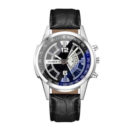 Men Quartz Watch Round Dial Alloy No Delay Adjustable Faux Leather Strap Time-checking High Accuracy Wristwatch Business Commute Timepiece