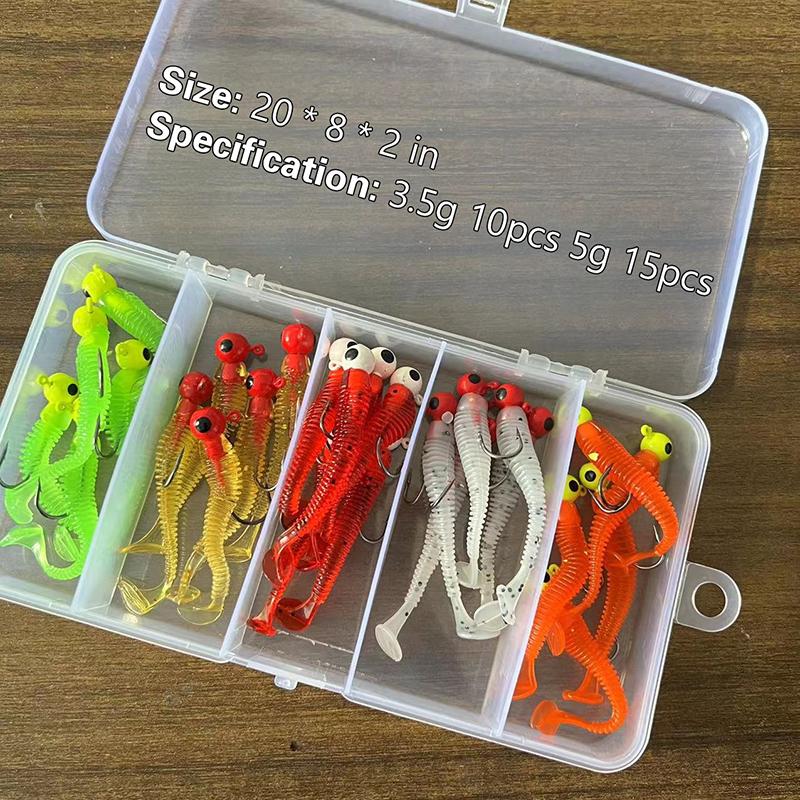 25Pcs Road Runner Bait Set Lead Head Hook T-Tail Combo Catfish Bass Blackfish Warbler Fishing Supplies