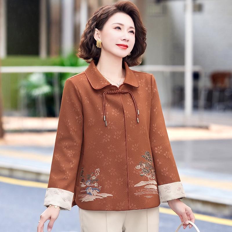 

2026 New Spring Women s Embroidered Top & Wide-Leg Windbreaker Jacket for Middle-Aged Women XL [90-105 lbs] оранжевый