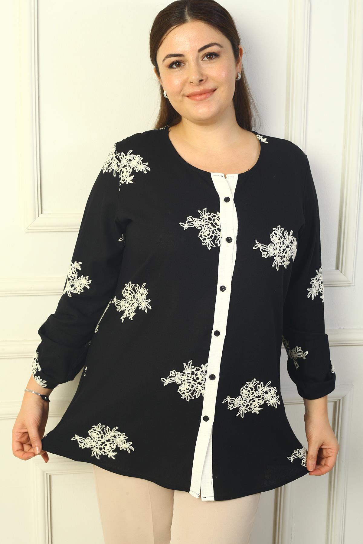 

Женский рукав BB со складками и вышивкой. Льняная рубашка XXL чёрный