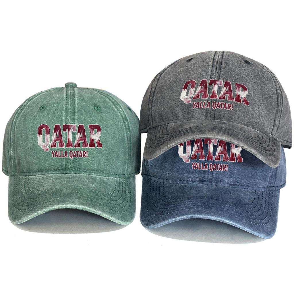 Snapback Baseball Cap With "QATAR" "YALLA QATAR" Flag Printed , Adjustable Baseball Hat Hip Hop Raw Brim Simple Fashion Sun Hat