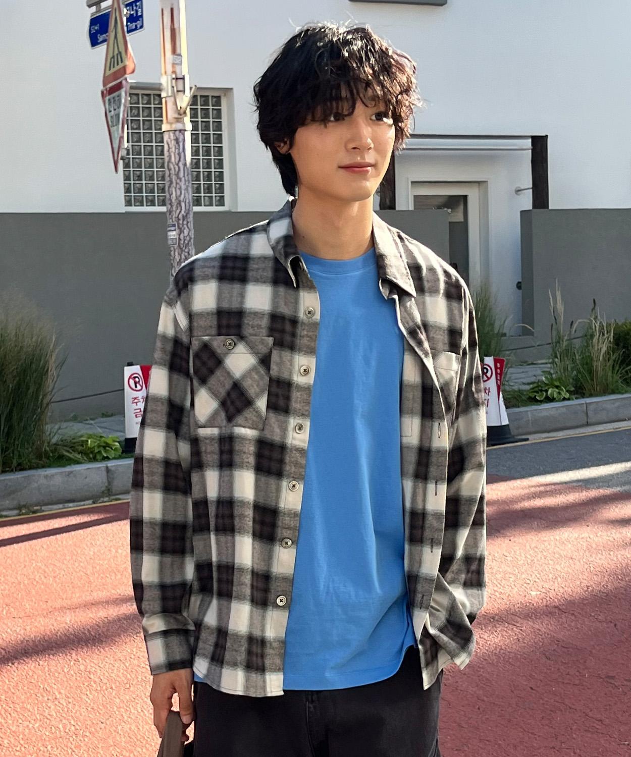 Le Art Two-Pocket Ombre Check Shirt [Black] Black/M