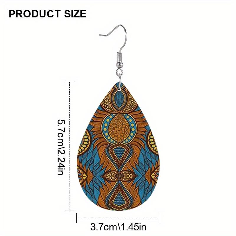 Vintage Bohemia Flowers Stripes Pattern Maillard Color Drop Earrings for Women Girls Ethnic Style Stud Earrings Festival Jewelry Christams Jewelry