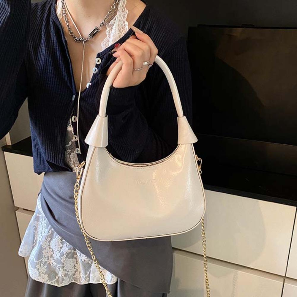Elegant French Underarm Bag Solid Color Texture Handbag Storage Bag PU Hobo Bag  School