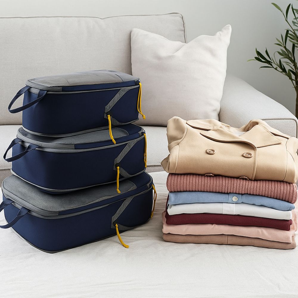 4Pcs/Set Expandable Compression Packing Cubes Oxford Fabric Clothes Storage Bag  Travel