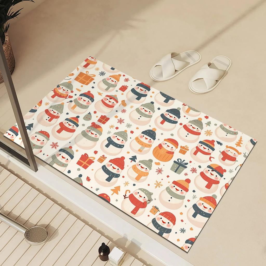 Christmas Door Mat Washable Outdoor Indoor Entrance Carpet Rug Home Decoration Floor Mat for Front Door Hallway Bathroom