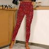 Shimmering Skinny Trousers Women Pencil High Waist Glitter Long Pants Shimmery Elastic Fabric Sequin Leggings Daily Wear Fine Design