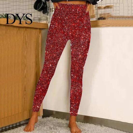 Shimmering Skinny Trousers Women Pencil High Waist Glitter Long Pants Shimmery Elastic Fabric Sequin Leggings Daily Wear Fine Design