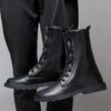 Mode Punk Stil Stiefeletten Outdoor Herren Freizeit Schuhe Schwarz High Top Lederstiefel Winter Fell Warm Schnürstiefel Motorradstiefel
