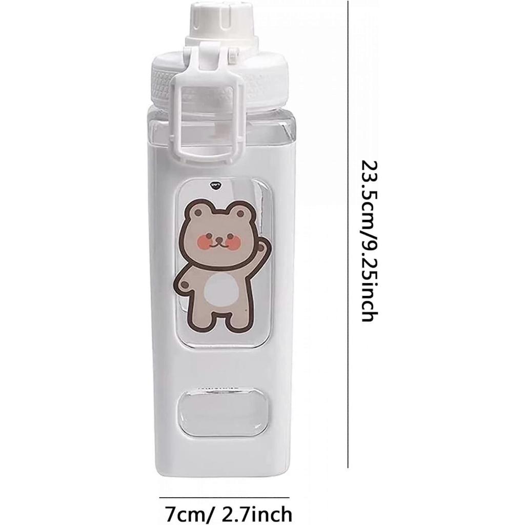700ml Kawaii Bear Water Bottle With Straw Plastic Portable Square Drinking Bottle Large Water Bottle (With Sticker)