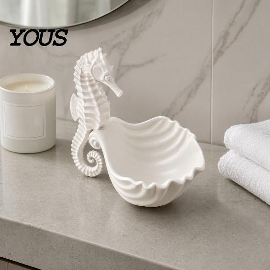 Storage Tray Jewelry Holder, Seahorse Shape Tray, with Wave Shell Durable Groove Design, for Rings Necklaces Earrings Dressing Table