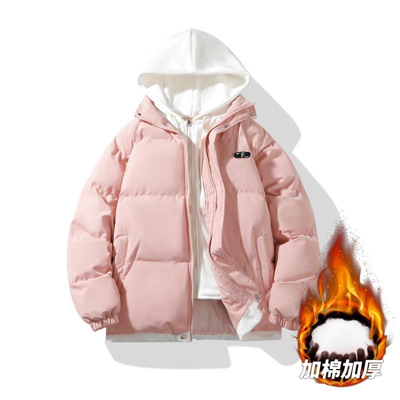 American fake two-piece winter cotton-padded clothes men's new Korean version loose cotton-padded clothes teenagers hooded thickened warm jacket
