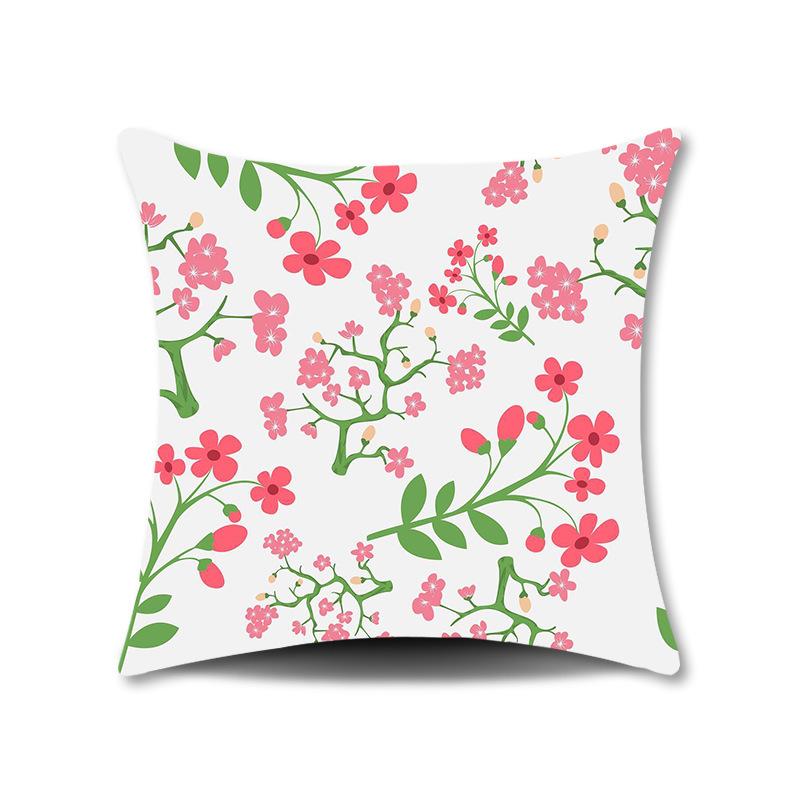 Spring Flower Print Pillow Cover for Home Living Room Sofa Cushion Cover Linen Print Cushion Cover