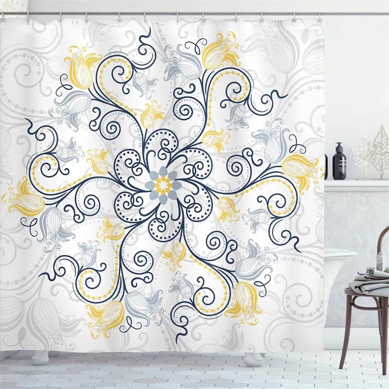 

Modern Mandala Shower Curtain Boho Vintage Floral Bath Curtain Waterproof Polyester Classical Decor Bathtub Screen With Hooks W60H190(CM)-1 Pcs