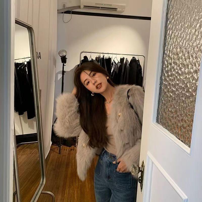 Fur jacket women's new winter collar imitation fox hair short small temperament fluffy women's clothing