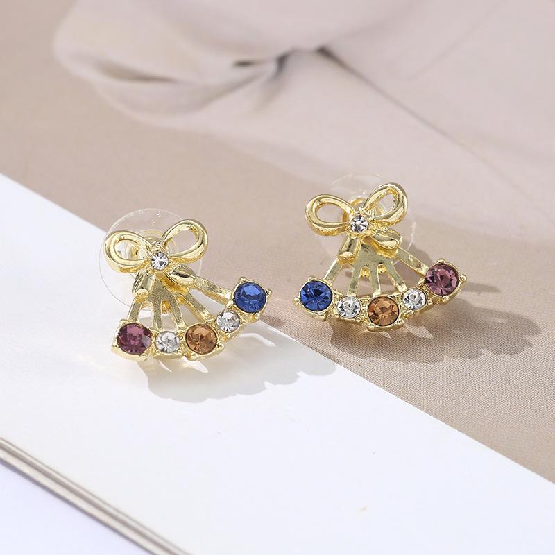 High-End Korean Dopamine Colored Zircon Bow Earrings