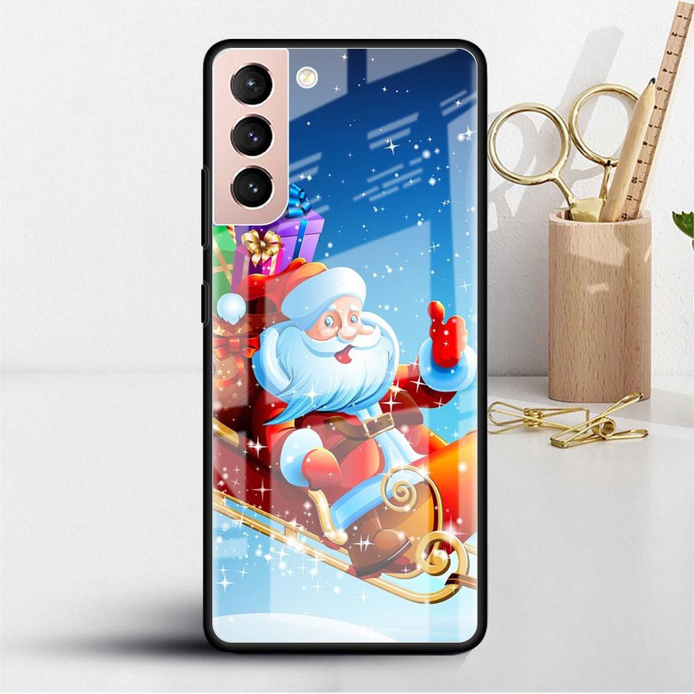 

Стеклянный чехол для Samsung Galaxy S22 S20 FE S21 5G S10 S9 Plus Note 10 20 Lite закаленный чехол для телефона Рождественский Санта-Клаус Leather